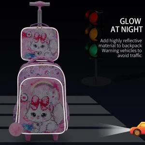 Pink Cat Kids Rolling Backpack & Lunch Bag Set