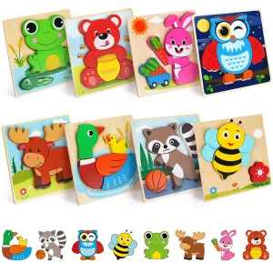 8 Pack Wooden Animal Puzzles for Toddlers